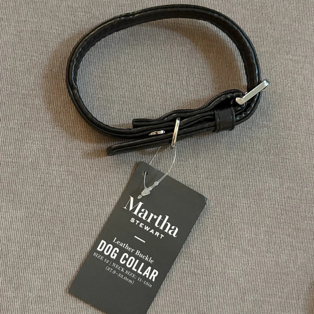 NWT Lot of 2x [Martha Stewart] Black Leather Dog/Cat Collar & Nylon Leash XS